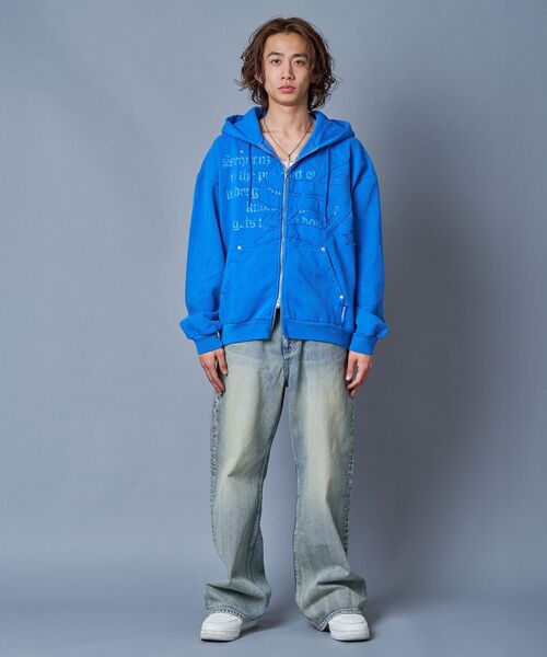 SEQUENZ（シークエンズ）の「【SEQUENZ（シークエンズ）】SQNZ ZIP P/K / ジップパーカー 裏起毛 フーディ スタッズ 加工 ワッペン プリント（パーカー・メンズ・ブラック/ピンク/ライトグレー/ブルー・SMALL/LARGE/MEDIUM）」の20枚目の写真