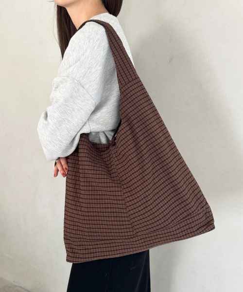 チェック柄ブラウントートバッグ デッサン Dessin チェックトートバッグ （ブラウン(244