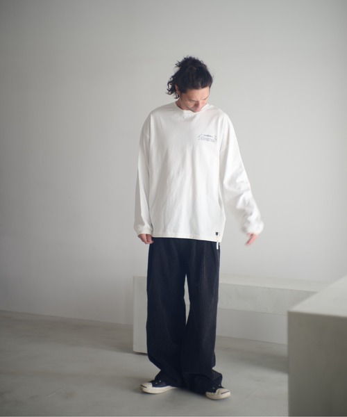 ADAM PATEK(アダムパテック)の「ADAMPATEK/needlestripe denim wide pants/ニードルパンチストライプデニムワイドスラックス(AP2528014)(デニムパンツ・レディース・グレー/ブラック・1/2)」の17枚目の写真
