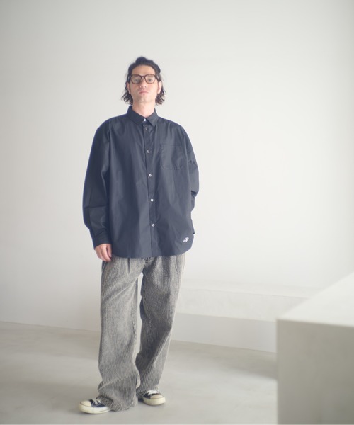 ADAM PATEK(アダムパテック)の「ADAMPATEK/needlestripe denim wide pants/ニードルパンチストライプデニムワイドスラックス(AP2528014)(デニムパンツ・レディース・グレー/ブラック・1/2)」の7枚目の写真