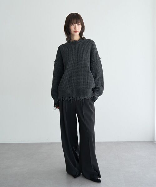 Editt by YECCA VECCA(エディットバイイェッカヴェッカ)の「ダメージルーズニット(ニット/セーター・レディース・チャコールグレー/ブルー/グレー・FREE)」の15枚目の写真