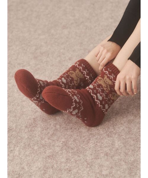 merry jenny（メリージェニー）の「もこもこbear knit socks（ソックス/靴下・レディース・レッド/アイボリー・FREE）」の3枚目の写真
