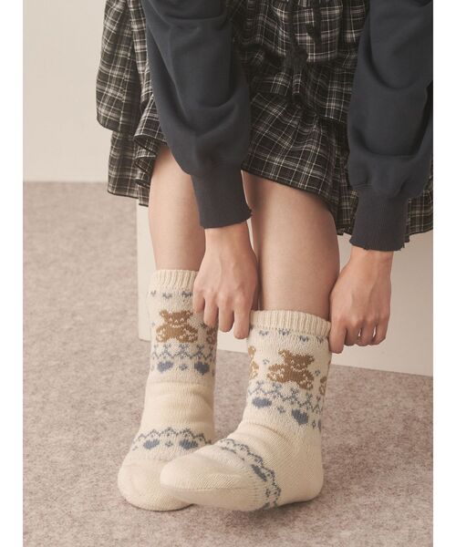 merry jenny（メリージェニー）の「もこもこbear knit socks（ソックス/靴下・レディース・レッド/アイボリー・FREE）」の6枚目の写真