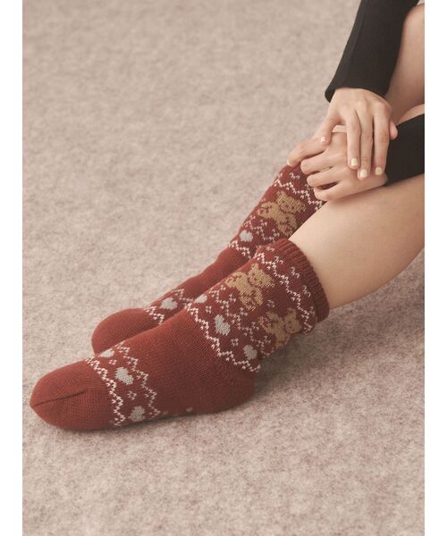 merry jenny（メリージェニー）の「もこもこbear knit socks（ソックス/靴下・レディース・レッド/アイボリー・FREE）」の7枚目の写真