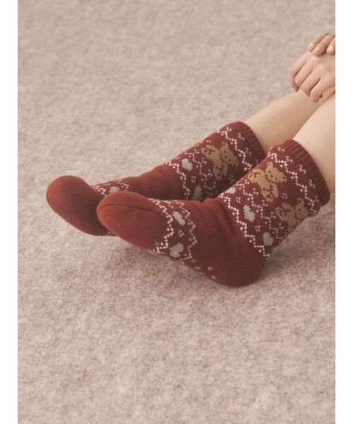 merry jenny（メリージェニー）の「もこもこbear knit socks（ソックス/靴下・レディース・レッド/アイボリー・FREE）」の8枚目の写真