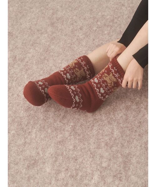 merry jenny（メリージェニー）の「もこもこbear knit socks（ソックス/靴下・レディース・レッド/アイボリー・FREE）」の9枚目の写真