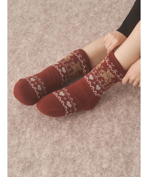 merry jenny（メリージェニー）の「もこもこbear knit socks（ソックス/靴下・レディース・レッド/アイボリー・FREE）」の10枚目の写真