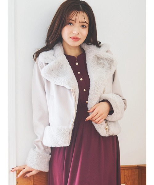 Angelic Ptetty ライダースジャケット　アイボリー　未使用 セール】スエードファーライダースジャケット（ライダースジャケット