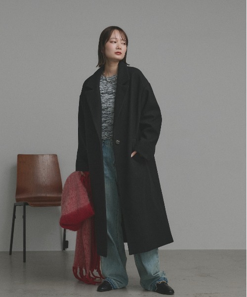 セール】フェイクウール ロングチェスターコート（チェスターコート