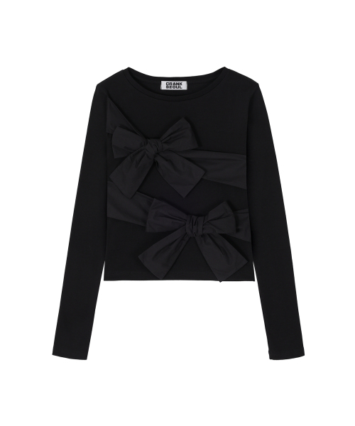 ダブルリボンタイトトップ_ブラック（Tシャツ/カットソー）｜CRANK