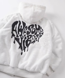 【82】ハートロゴ刺繍 ファー フードブルゾン/ジップパーカー/ワンポイント/ユニセックス