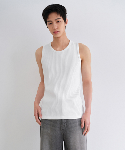 MUSINSA STANDARD（ムシンサスタンダード）の「ワイドリブドタンクトップ[ホワイト]（Tシャツ/カットソー・メンズ・その他・SMALL/MEDIUM/LARGE/X-LARGE/XX-LARGE/XXX-LARGE）」の3枚目の写真