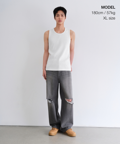 MUSINSA STANDARD（ムシンサスタンダード）の「ワイドリブドタンクトップ[ホワイト]（Tシャツ/カットソー・メンズ・その他・SMALL/MEDIUM/LARGE/X-LARGE/XX-LARGE/XXX-LARGE）」の4枚目の写真