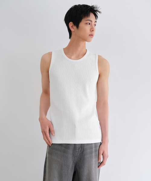 MUSINSA STANDARD（ムシンサスタンダード）の「ワイドリブドタンクトップ[ホワイト]（Tシャツ/カットソー・メンズ・その他・SMALL/MEDIUM/LARGE/X-LARGE/XX-LARGE/XXX-LARGE）」の5枚目の写真