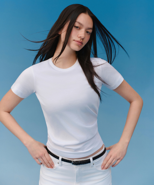 MUSINSA STANDARD WOMAN（ムシンサスタンダードウーマン）の「[クールタンダード] ウィメンズ ベーシック クルーネック Tシャツ [ホワイト]（Tシャツ/カットソー・レディース・その他・SMALL/MEDIUM/LARGE/X-LARGE/X-SMALL）」の3枚目の写真
