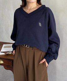 Thevon | Vネック刺繍ロゴ裏起毛プルオーバー(Tシャツ/カットソー)