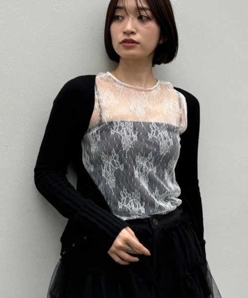 HONEY MI HONEY（ハニーミーハニー）の「bolero corset cardigan（カーディガン/ボレロ・レディース・オフホワイト/ブラック・FREE）」の4枚目の写真