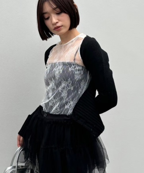 HONEY MI HONEY（ハニーミーハニー）の「bolero corset cardigan（カーディガン/ボレロ・レディース・オフホワイト/ブラック・FREE）」の5枚目の写真