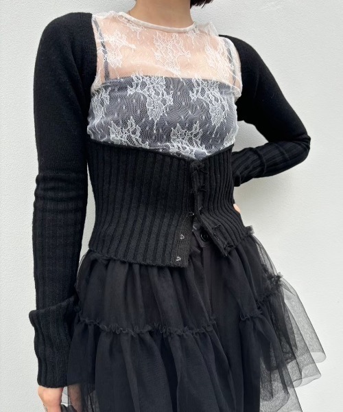 HONEY MI HONEY（ハニーミーハニー）の「bolero corset cardigan（カーディガン/ボレロ・レディース・オフホワイト/ブラック・FREE）」の7枚目の写真