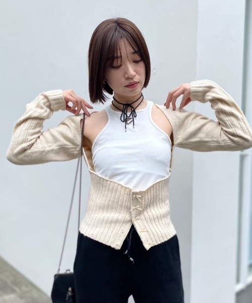 HONEY MI HONEY（ハニーミーハニー）の「bolero corset cardigan（カーディガン/ボレロ・レディース・オフホワイト/ブラック・FREE）」の17枚目の写真
