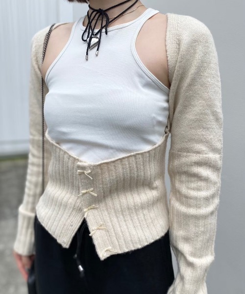 HONEY MI HONEY（ハニーミーハニー）の「bolero corset cardigan（カーディガン/ボレロ・レディース・オフホワイト/ブラック・FREE）」の19枚目の写真