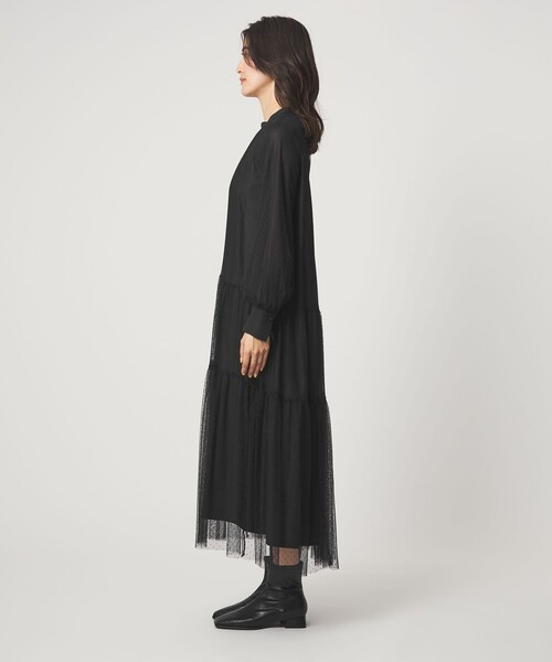 green label relaxing（グリーンレーベルリラクシング）の「チュール ティアード ワンピース（ドレス・レディース・モカ/ブラック・FREE）」の16枚目の写真