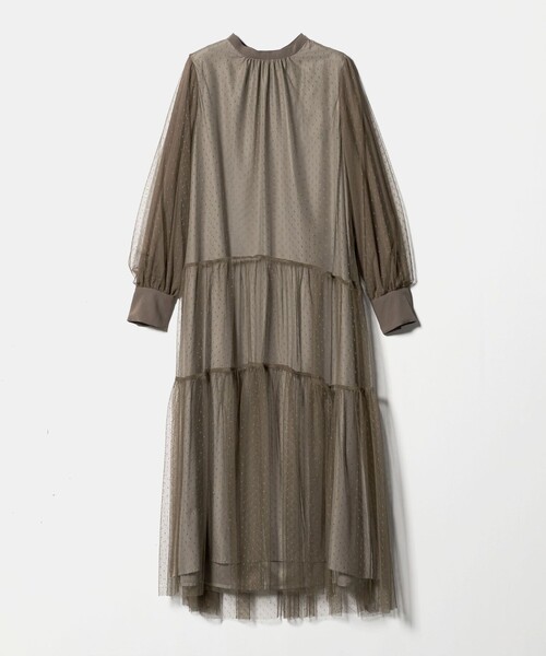 green label relaxing（グリーンレーベルリラクシング）の「チュール ティアード ワンピース（ドレス・レディース・モカ/ブラック・FREE）」の14枚目の写真