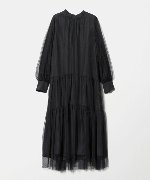 green label relaxing（グリーンレーベルリラクシング）の「チュール ティアード ワンピース（ドレス・レディース・モカ/ブラック・FREE）」の7枚目の写真
