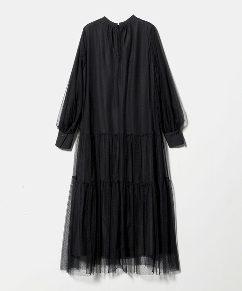 green label relaxing（グリーンレーベルリラクシング）の「チュール ティアード ワンピース（ドレス・レディース・モカ/ブラック・FREE）」の6枚目の写真