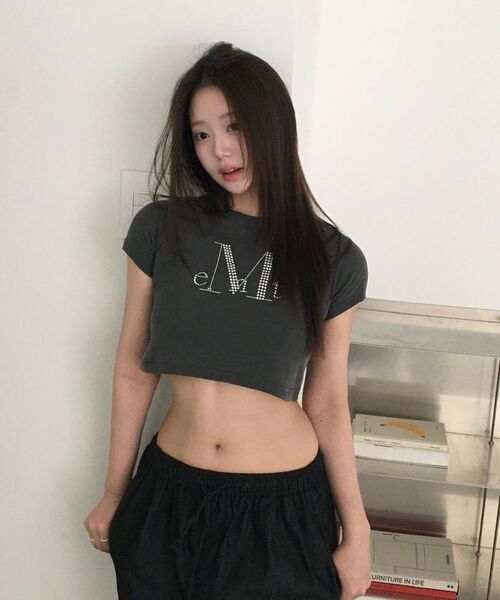 MUCENT(ムセント)の「アリンピグメントホットフィックスクロップ半袖Tシャツ(Tシャツ/カットソー・レディース・チャコール・FREE)」の6枚目の写真
