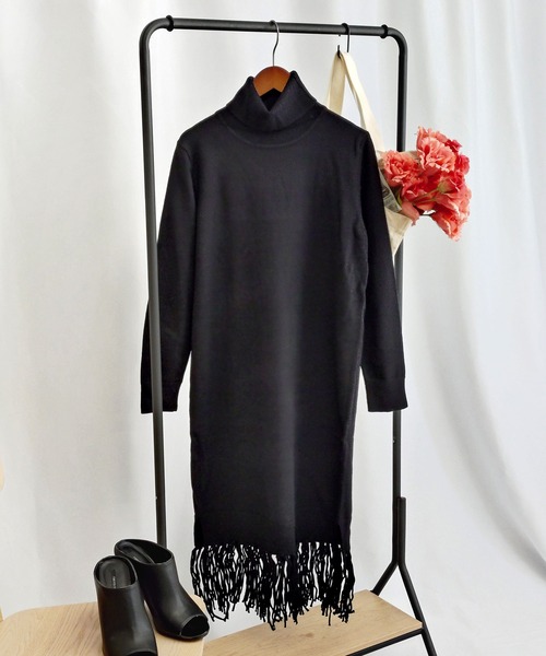 OSYAREVO(オシャレボ)の「タートルネック ニット ワンピース 長袖 レディース(ワンピース・レディース・ブラック/キャメル・MEDIUM/LARGE)」の2枚目の写真