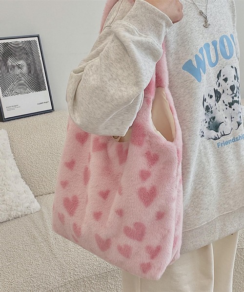 VIBGYOR(ヴィブジョー)の「Mignonjour/ハート柄ファートートバッグ M2862(トートバッグ・レディース・ホワイト/ピンク/ベージュ・FREE)」の9枚目の写真