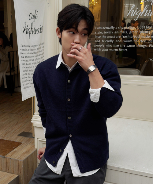 Mild Cashmere-Like Round Cardigan [Navy]