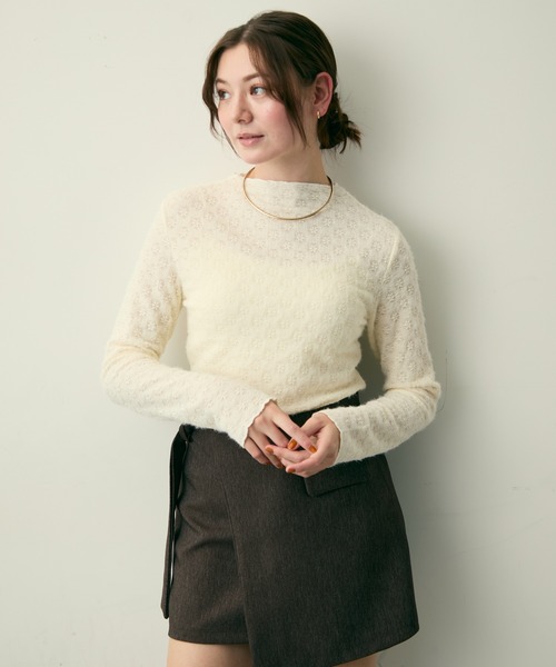 Lunea（ルネア）の「ハイネック花柄レーストップス（Tシャツ/カットソー・レディース・ブラック/ホワイト/ベージュ・FREE）」の15枚目の写真