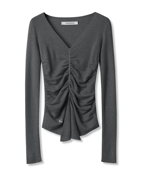 Vivacious(ビバシャス)の「Blanc Shirring Slit Knit - 5COL(ニット/セーター・レディース・チャコール/オリーブ/ブルー/アイボリー/ブラック・FREE)」の10枚目の写真