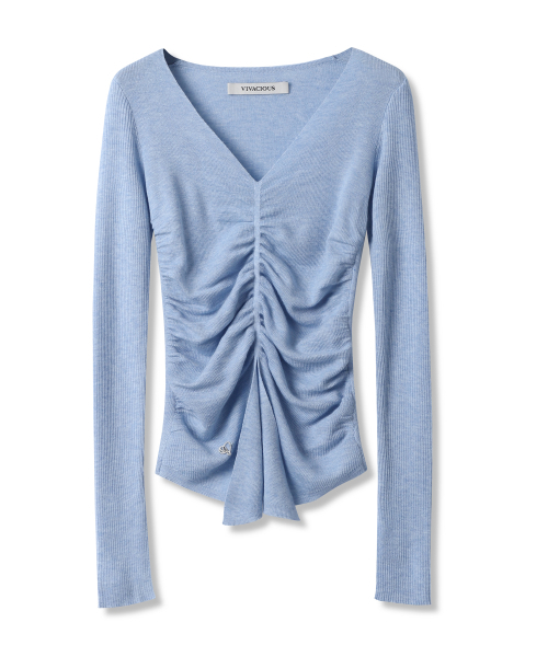 Vivacious(ビバシャス)の「Blanc Shirring Slit Knit - 5COL(ニット/セーター・レディース・チャコール/オリーブ/ブルー/アイボリー/ブラック・FREE)」の12枚目の写真