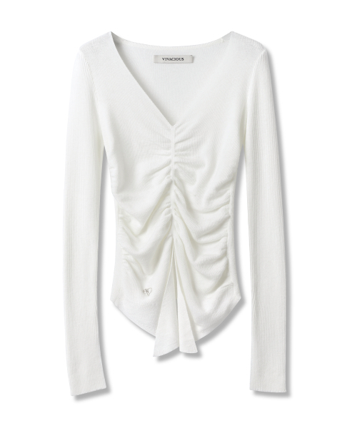 Vivacious(ビバシャス)の「Blanc Shirring Slit Knit - 5COL(ニット/セーター・レディース・チャコール/オリーブ/ブルー/アイボリー/ブラック・FREE)」の13枚目の写真