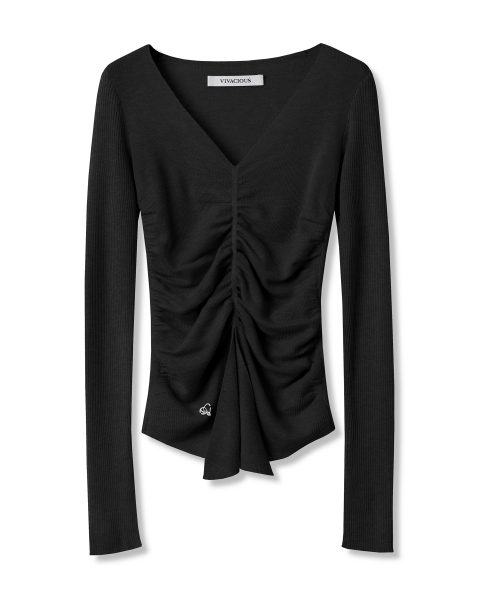 Vivacious(ビバシャス)の「Blanc Shirring Slit Knit - 5COL(ニット/セーター・レディース・チャコール/オリーブ/ブルー/アイボリー/ブラック・FREE)」の14枚目の写真