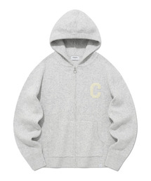 Cロゴラムズウールフードパーカージップニットグレー