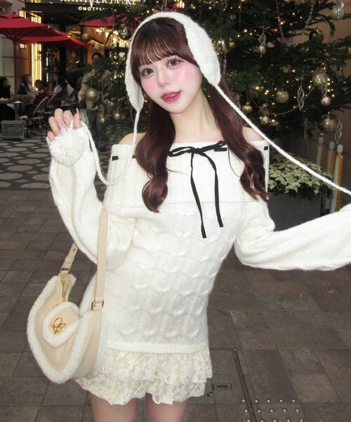 OLIVE des OLIVE(オリーブデオリーブ)の「【インフルエンサー企画】YUI girly cable one-piece(ワンピース・レディース・アイボリー/ブラック/チャコールグレー・FREE)」の2枚目の写真