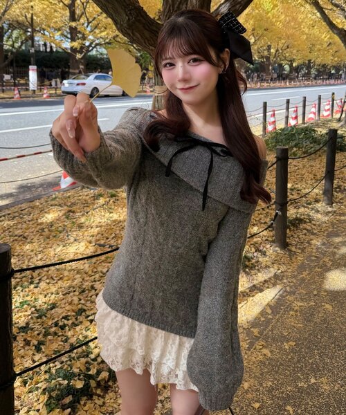 OLIVE des OLIVE(オリーブデオリーブ)の「【インフルエンサー企画】YUI girly cable one-piece(ワンピース・レディース・アイボリー/ブラック/チャコールグレー・FREE)」の20枚目の写真