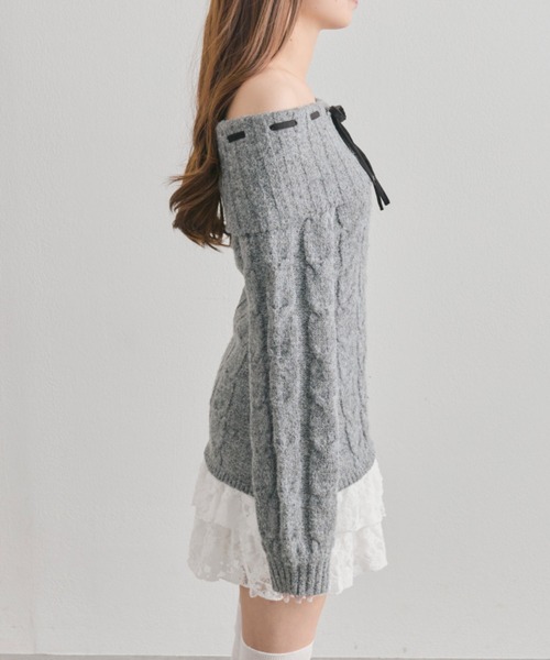 OLIVE des OLIVE(オリーブデオリーブ)の「【インフルエンサー企画】YUI girly cable one-piece(ワンピース・レディース・アイボリー/ブラック/チャコールグレー・FREE)」の5枚目の写真
