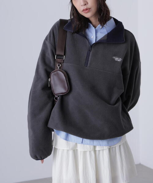 FREE'S MART（フリーズマート）の「フリースハーフジッププルオーバー（スウェット・レディース・ホワイト/レッド/グレー・FREE）」の5枚目の写真