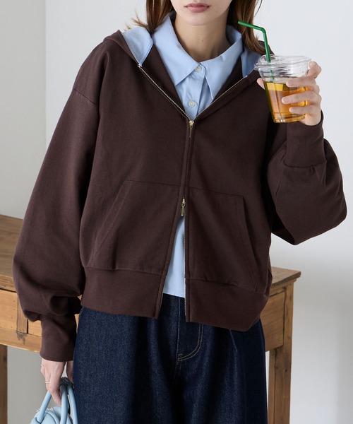 ゴールドダブルジップ コンパクト配色フーディー/パーカー（パーカー