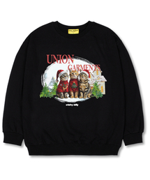 スリーキャット オーバーサイズ スウェット クリスマスTシャツ [裏起毛]ブラック