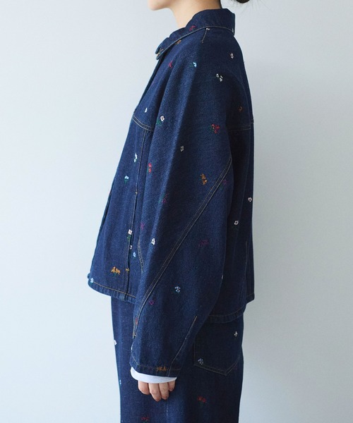 floral embloidely denim cocoon ブルゾン（デニムジャケット）｜yuni