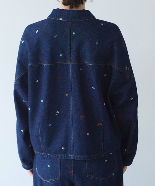floral embloidely denim cocoon ブルゾン（デニムジャケット）｜yuni