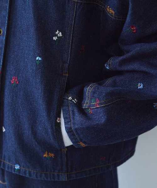 floral embloidely denim cocoon ブルゾン（デニムジャケット）｜yuni