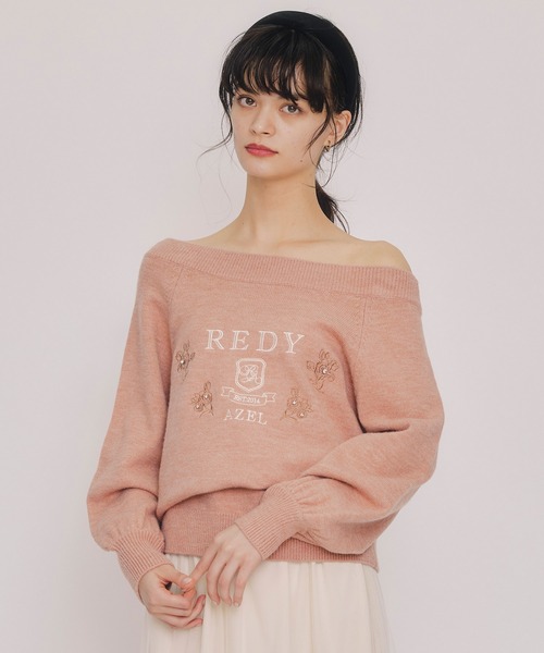 REDYAZEL（レディアゼル）の「ビジューロゴエンブロイダリーニットプルオーバー（ニット/セーター・レディース・ネイビー/オレンジ/オフホワイト/ブラウン・FREE）」の4枚目の写真