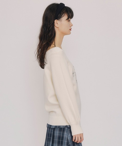 REDYAZEL（レディアゼル）の「ビジューロゴエンブロイダリーニットプルオーバー（ニット/セーター・レディース・ネイビー/オレンジ/オフホワイト/ブラウン・FREE）」の11枚目の写真